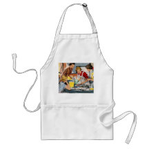 Vintage Retro Frauen-Anzeige ließ uns einen Kuchen Schürze