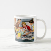 Vintage Retro Frauen-Anzeige ließ uns einen Kuchen Tasse