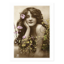 Vintage Retro Frauen-viktorianisches Blumen-Mädche Postkarte