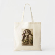 Vintage Retro Frauen-viktorianisches Blumen-Mädche Leinentaschen