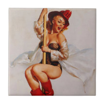 Vintage Retro Gil Elvgren Firefighter Pinup girl Tile