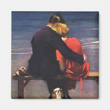 Vintage romantische Liebe, Romance auf dem Strand Kühlschrankmagnet