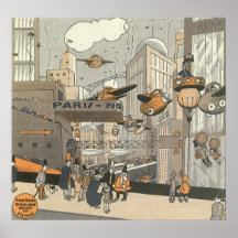 Vintage Science Fiction Steampunk städtisches Pari Plakatdrucke