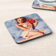 Vintage Secret Diary Gil Elvgren Pin Up Girl Beverage Coasters
