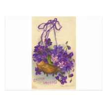 VINTAGE SÜSSE VEILCHEN-OSTERN-GRÜSSE POSTKARTE