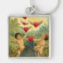 Vintage viktorianische Amor-Herzen des Valentines  Schlüsselanhänger