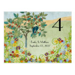 Vintage Vogel-Blumen-Strudel-Hochzeits-Zahl-Karte Postkarte