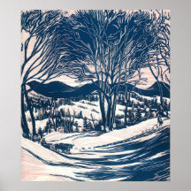 Vintage Weihnachtslandschaft, Schnee-Baum-Berge Plakatdrucke