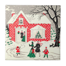 Vintage Weihnachtslandschafts-Gruß-Fliese