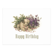 Vintage Welpen-Geburtstags-Postkarte