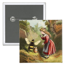 Vintager Bienen-kleines Mädchen-Honig-Topf Anstecknadelbutton