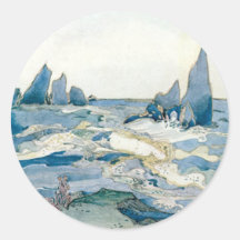 VINTAGER BLAUER MEERJUNGFRAU-OZEAN-DRUCK RUNDE STICKER