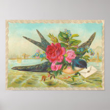 Vintager blauer Vogel Poster