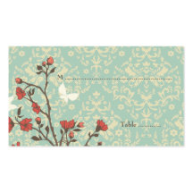 Vintager Blumenvogel + Damasthochzeits-Platzkarte Visitenkarten Vorlage