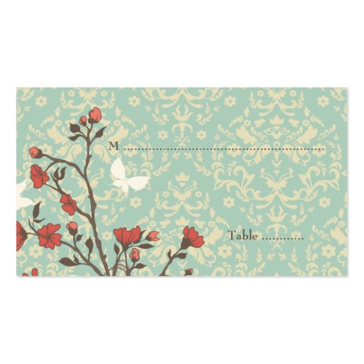 Vintager Blumenvogel + Damasthochzeits-Platzkarte Visitenkarten Vorlage
