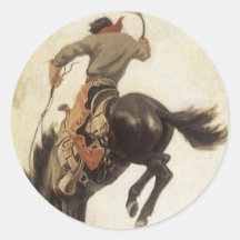 Vintager Cowboy auf einem sträubenden Bronco-Pferd Runde Sticker