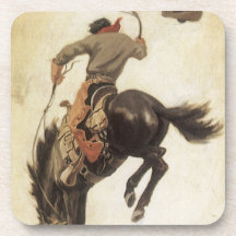Vintager Cowboy auf einem sträubenden Bronco-Pferd Drink Untersetzer