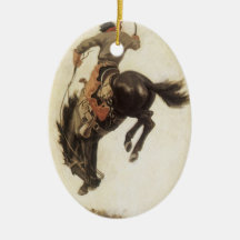 Vintager Cowboy auf einem sträubenden Bronco-Pferd Weihnachtsbaum Ornament