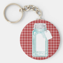 Vintager einmachender Glas-Rot-Gingham Schlüsselbänder