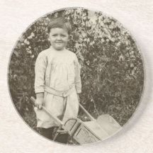 Vintager Foto-Junge-Schubkarre-Untersetzer