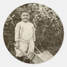 Vintager Foto-Jungen-Schubkarre-Aufkleber