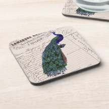 Vintager französischer Chic-blaue Pfau-Untersetzer