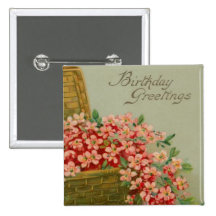 Vintager Geburtstags-Blumen-Korb Anstecknadelbutton