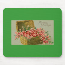 Vintager Geburtstags-Blumen-Korb Mauspad