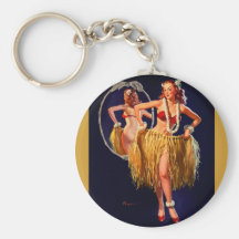 Vintager Gil Elvgren Hula hawaiischer Pin HERAUF M Schlüsselband