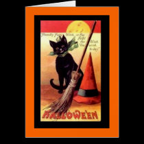Vintager Halloween-Katzenwunsch karten