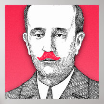 Vintager Herr mit dem lustigen rosa Schnurrbart Posterdrucke