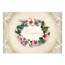Vintager Monogramm-Spitze-wildes Rosa-Rosen-Strude Personalisierte Ankündigungskarte
