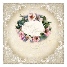 Vintager Monogramm-Spitze-wildes Rosa-Rosen-Strude Personalisierte Einladungen