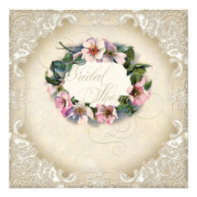Vintager Monogramm-Spitze-wildes Rosa-Rosen-Strude Individuelle Ankündigskarten