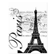 Vintager Paris- u. Eiffel-Turm-Aufkleber Postkarte