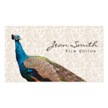 Vintager Pfau-Blumenfilm-Herausgeber-Geschäfts-Kar Visitenkartenvorlagen