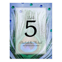 Vintager Pfau Jewels blaue Wedding Tischnummer Postkarten