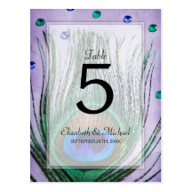 Vintager Pfau Jewels lila Wedding Tischnummer Postkarte