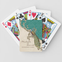 Vintager Pfau u. Radierungs-Wedding oder Jahrestag Pokerkarten