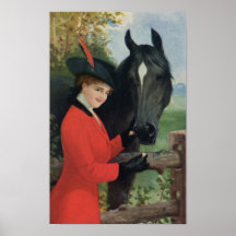 Vintager Pferdemädchen-roter Mantel-Reiterzuckerwü Plakatdrucke