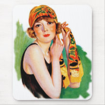 Vintager Retro Deko-Prallplatten-MädchenPin der Fr Mousepads