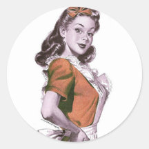 Vintager Retro Frauenkitsch-glückliche Hausfrau Aufkleber