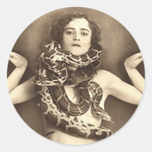 Vintager Retro Frauensideshow-Schlangen-Charmeur Runde Sticker
