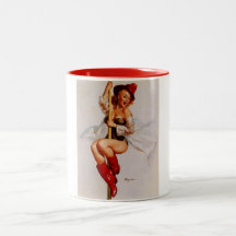 Vintager Retro Gil Elvgren FeuerwehrmannPin herauf Kaffee Tasse