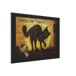 Vintager schwarze Katzen-Trick-oder Leckerei-humor Leinwanddrucke