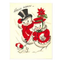 Vintager Snowman und Snowwoman Postkarte