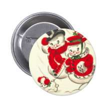 Vintager Snowman und Snowwoman runder Knopf Anstecknadel
