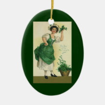 Vintager St Patrick TagesLass, glückliche Kleeblät Weihnachtsbaum Ornament