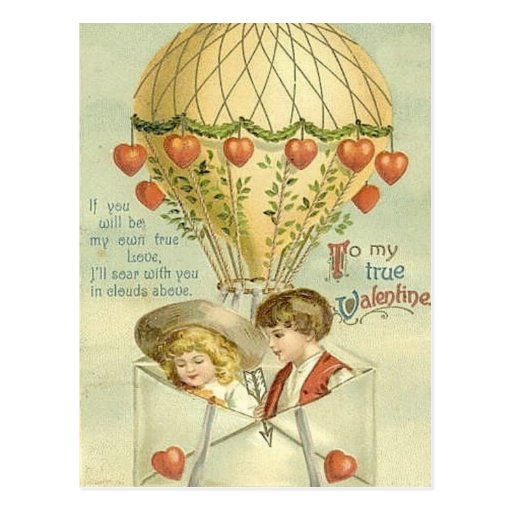 Vintager Valentine-Heißluft-Ballon Postkarten