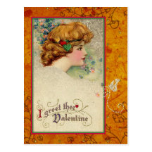 Vintager Valentine Schmucker Mädchen-Goldschmetter Postkarte